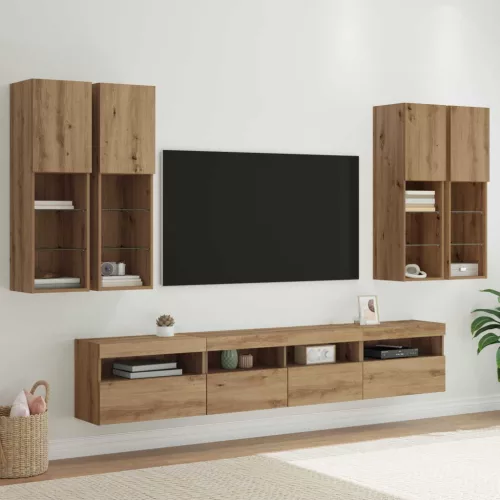 vidaXL TV Fali Szekrény Szett LED Fényekkel 7 pcs kézműves tölgy