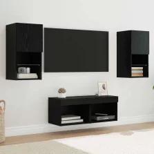   vidaXL TV Fali Szekrények LED -es lámpákkal 4 pcs Fekete tölgy Faanyag