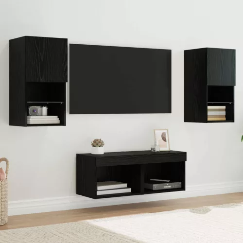 vidaXL TV Fali Szekrények LED -es lámpákkal 4 pcs Fekete tölgy Faanyag