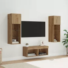   vidaXL TV Fali Szekrények LED -es lámpákkal 4 pcs Fekete tölgy Faanyag