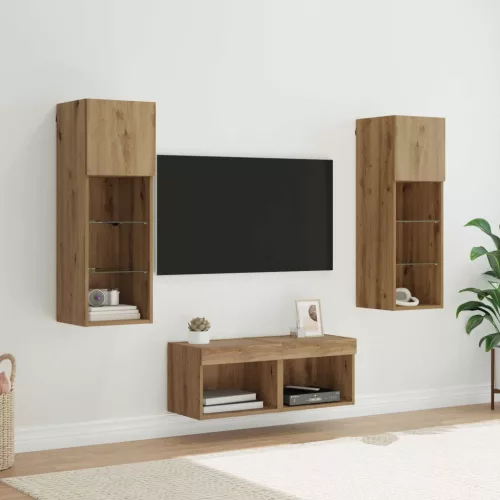 vidaXL TV Fali Szekrények LED -es lámpákkal 4 pcs Fekete tölgy Faanyag