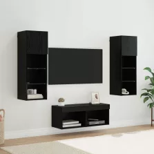   vidaXL TV Fali Szekrények LED -es lámpákkal 4 pcs Fekete tölgy Faanyag