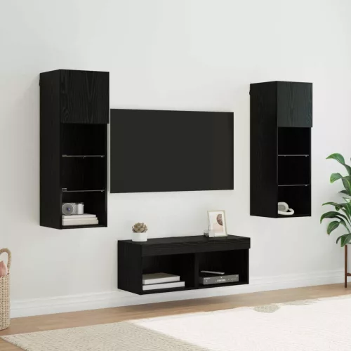 vidaXL TV Fali Szekrények LED -es lámpákkal 4 pcs Fekete tölgy Faanyag