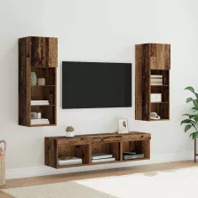   vidaXL TV Fali Egységek LED -es lámpákkal 5 pcs Fekete tölgy Faanyag