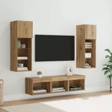   vidaXL TV Fali Egységek LED -es lámpákkal 5 pcs Fekete tölgy Faanyag