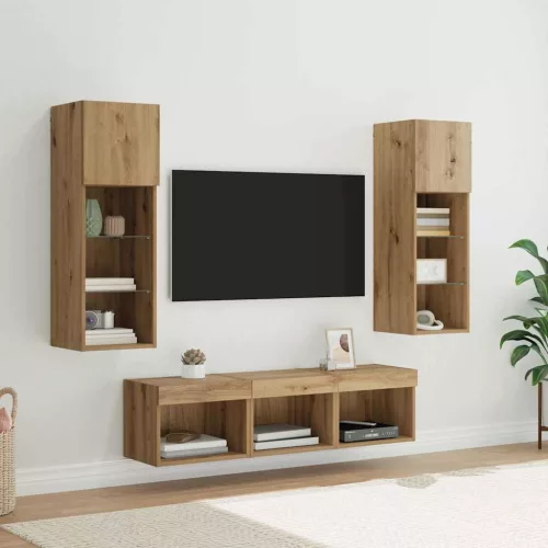 vidaXL TV Fali Egységek LED -es lámpákkal 5 pcs Fekete tölgy Faanyag