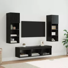  vidaXL TV Fali Egységek LED -es lámpákkal 5 pcs Fekete tölgy Faanyag