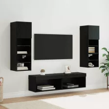   vidaXL TV faliszekrény LED -es lámpákkal 6 pcs Fekete tölgy Faanyag