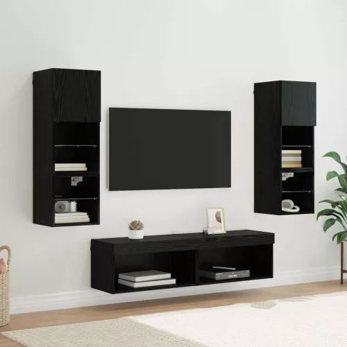 vidaXL TV faliszekrény LED -es lámpákkal 6 pcs Fekete tölgy Faanyag