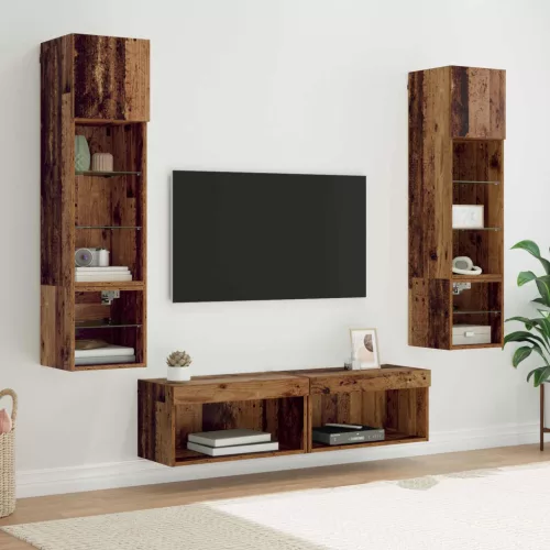 vidaXL TV faliszekrény LED -es lámpákkal 6 pcs Öreg fa Faanyag