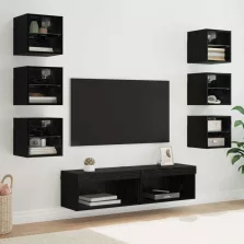   vidaXL TV szekrény LED -es lámpákkal fiókkal 8 pcs Fekete tölgy Üveg