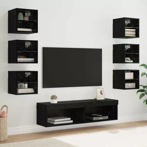 vidaXL TV szekrény LED -es lámpákkal fiókkal 8 pcs Fekete tölgy Üveg