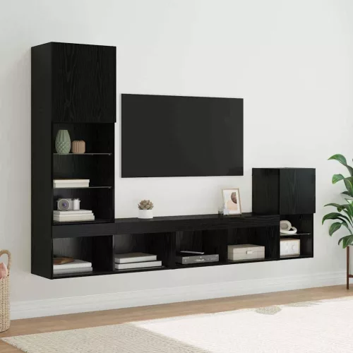 vidaXL TV Fali Egységek LED -es lámpákkal Fekete tölgy Faanyag