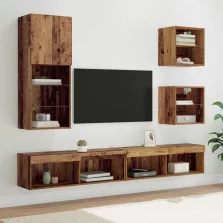   vidaXL TV Fali Egységek LED-del Falra szerelhető 5 pcs Öreg fa Faanyag