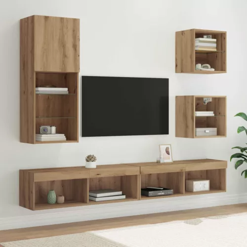 vidaXL TV Fali Egységek LED-del 5 pcs Artisan tölgy Faanyag
