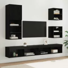 vidaXL TV Fali Egységek LED-del 5 pcs Fekete tölgy Faanyag