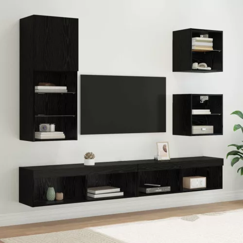 vidaXL TV Fali Egységek LED-del 5 pcs Fekete tölgy Faanyag