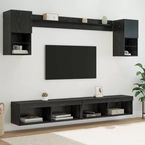 vidaXL TV Fali Egységek LED-del leddel 6 pcs Fekete tölgy Faanyag