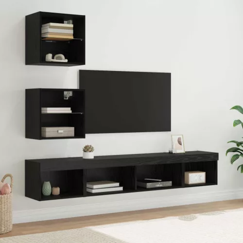 vidaXL TV Fali Egységek LED-del leddel 5 pcs Fekete tölgy Faanyag