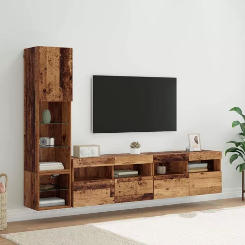 vidaXL TV faliszekrény leddel Falra szerelhető 4 pcs Öreg fa Faanyag