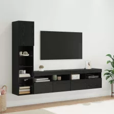 vidaXL TV faliszekrény leddel 4 pcs Fekete tölgy Faanyag
