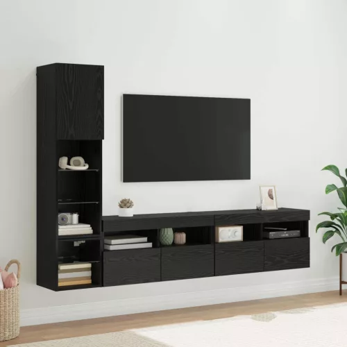 vidaXL TV faliszekrény leddel 4 pcs Fekete tölgy Faanyag