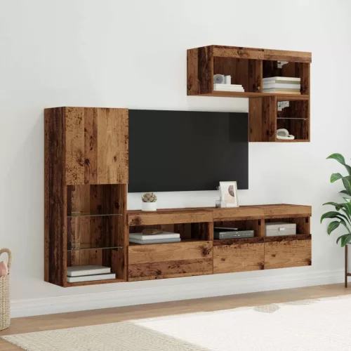 vidaXL TV Fali Egységek LED -es lámpákkal 6 pcs Öreg fa Faanyag