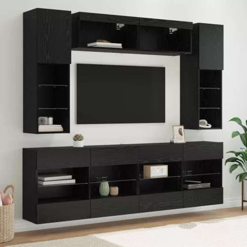 vidaXL TV falit kabinet szett leddel 6 pcs Fekete Tölgy Mérnöki fa