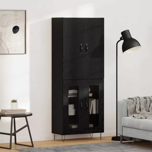 vidaXL Magasfiú 2 pcs Fekete tölgy RÉtegelt fa és üveg