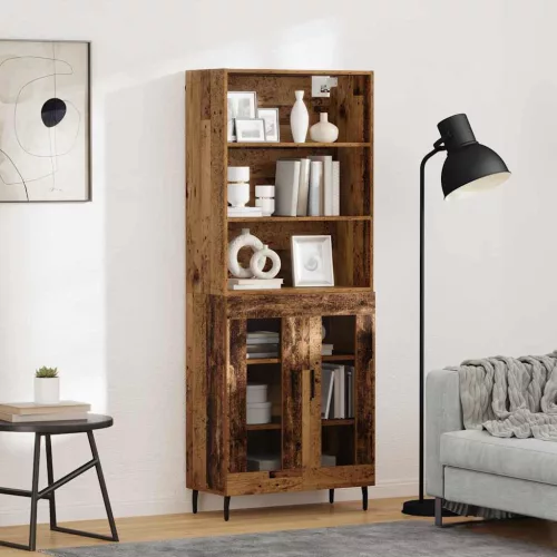 vidaXL Magasfiú Öreg fa 69,5 x 34 x 180 cm Műanyag Fa és Üveg