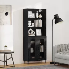   vidaXL Magasfiú Fekete tölgy 69,5 x 34 x 180 cm Műanyag Fa és Üveg