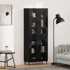 vidaXL Magasfiú 2 pcs Fekete tölgy Műanyag Fa és Üveg