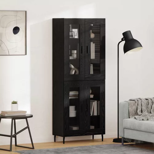vidaXL Magasfiú 2 pcs Fekete tölgy Műanyag Fa és Üveg