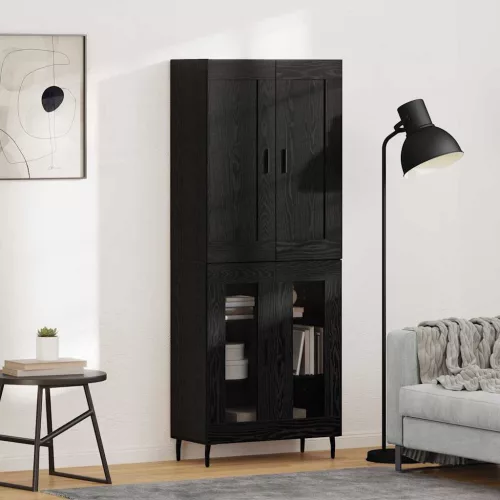vidaXL Magasfiú 2 pcs Fekete tölgy Műanyag Fa és Üveg