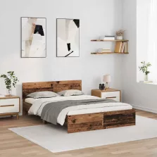   vidaXL Ágykeret LED -es lámpákkal Öreg fa 140 x 190 cm Faanyag