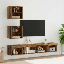   vidaXL TV Fali Egységek LED-del leddel 5 pcs Régi fa Faanyag