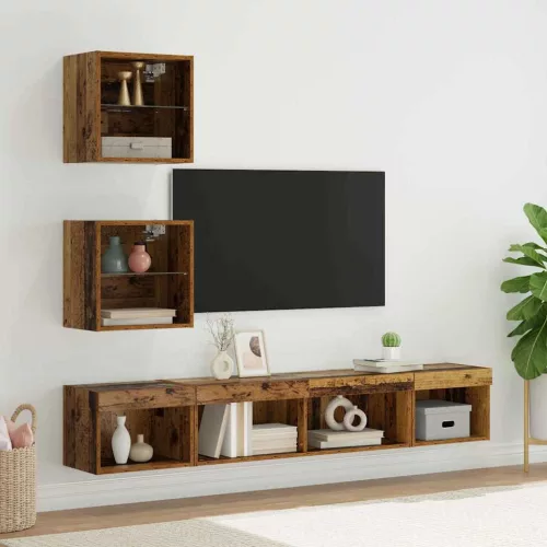 vidaXL TV Fali Egységek LED-del leddel 5 pcs Régi fa Faanyag