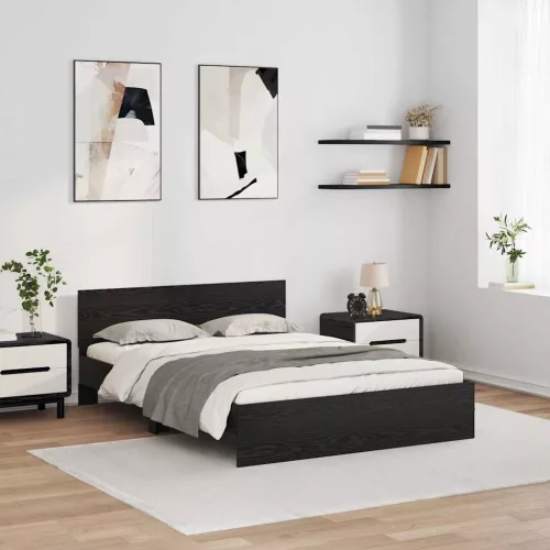 vidaXL Ágykeret LED -es lámpákkal Fekete tölgy 120 x 190 cm Faanyag