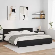   vidaXL Ágykeret LED -es lámpákkal Fekete tölgy 180 x 200 cm Faanyag