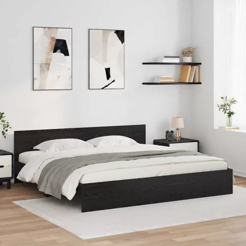 vidaXL Ágykeret LED -es lámpákkal Fekete tölgy 180 x 200 cm Faanyag
