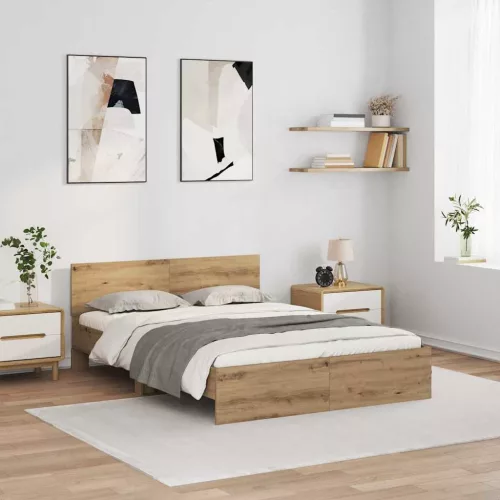 vidaXL Ágykeret LED -es lámpákkal Artisan tölgy 150 x 200 cm Faanyag