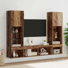   vidaXL TV Fali Egységek LED-del leddel 5 pcs Régi fa Faanyag