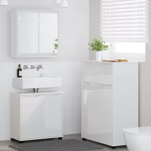 vidaXL Fürdőszoba bútor szett fiókkal 3 pcs Magas Fényű Fehér Faanyag