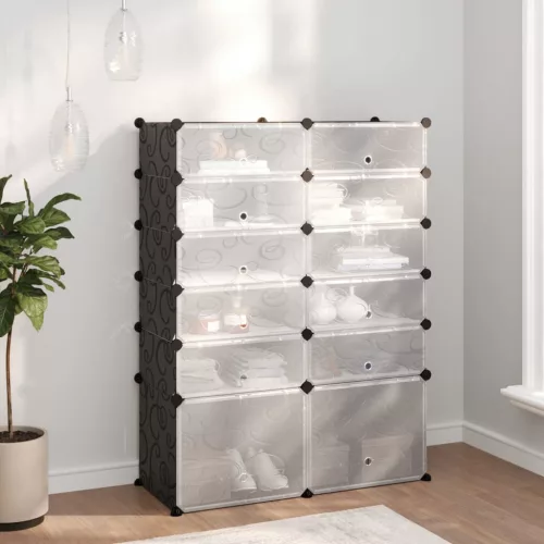 vidaXL fekete polipropilén cipőtartó 94 x 37 x 125 cm