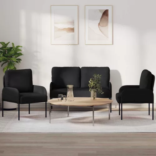 vidaXL Ülőgarnitúrák párnával 3 pcs Fekete 115 x 56 x 80 cm Furnér