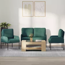   vidaXL Ülőgarnitúrák párnával 3 pcs Sötétzöld 115 x 56 x 80 cm Furnér