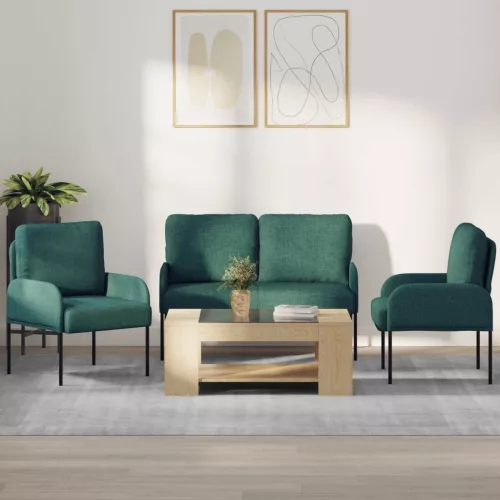 vidaXL Ülőgarnitúrák párnával 3 pcs Sötétzöld 115 x 56 x 80 cm Furnér