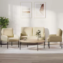   vidaXL Ülőgarnitúrák párnával 3 pcs Krém 115 x 56 x 80 cm Furnér