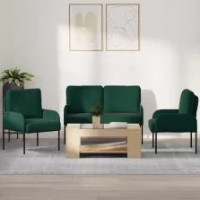   vidaXL Ülőgarnitúrák párnával 3 pcs Sötétzöld 115 x 56 x 80 cm Furnér