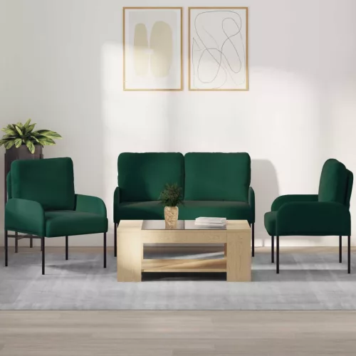 vidaXL Ülőgarnitúrák párnával 3 pcs Sötétzöld 115 x 56 x 80 cm Furnér